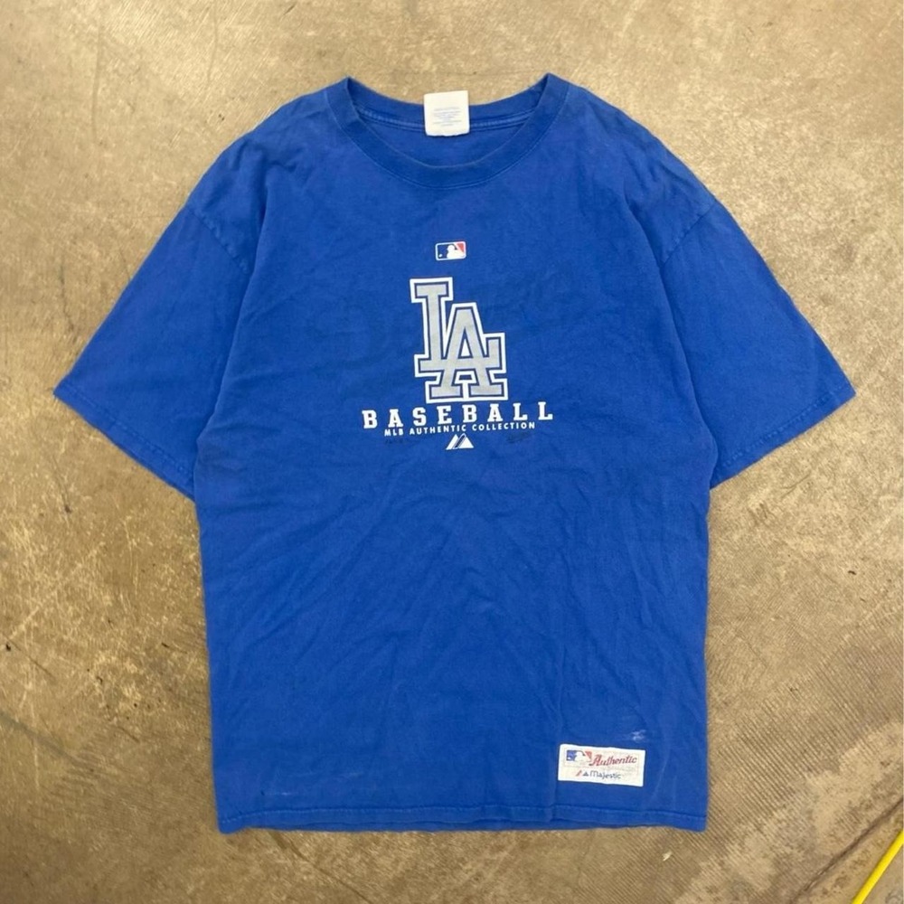 Vintage Los Angeles Dodgers MLB Baseball Majestic LA 2000s Blue T-Shirt Large